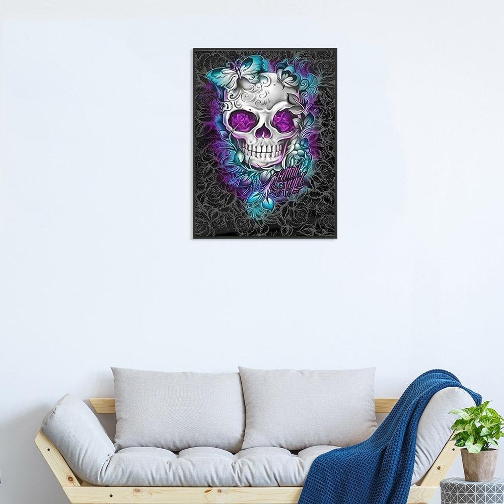 Kit de pintura de diamante DIY 5D - redondo completo - cabeça de caveira