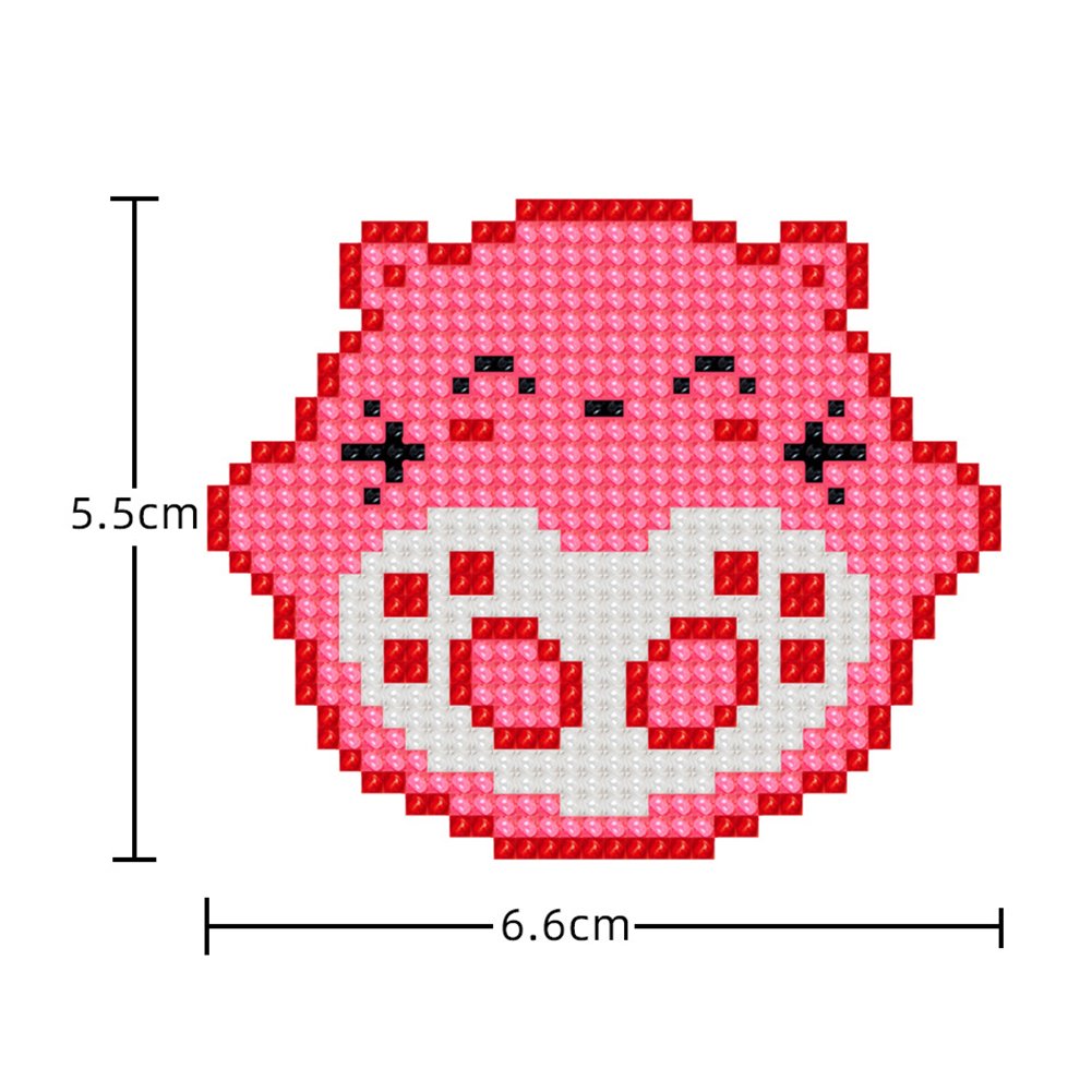 Stamped Beads Cross Stitch Keychain Pink Cat