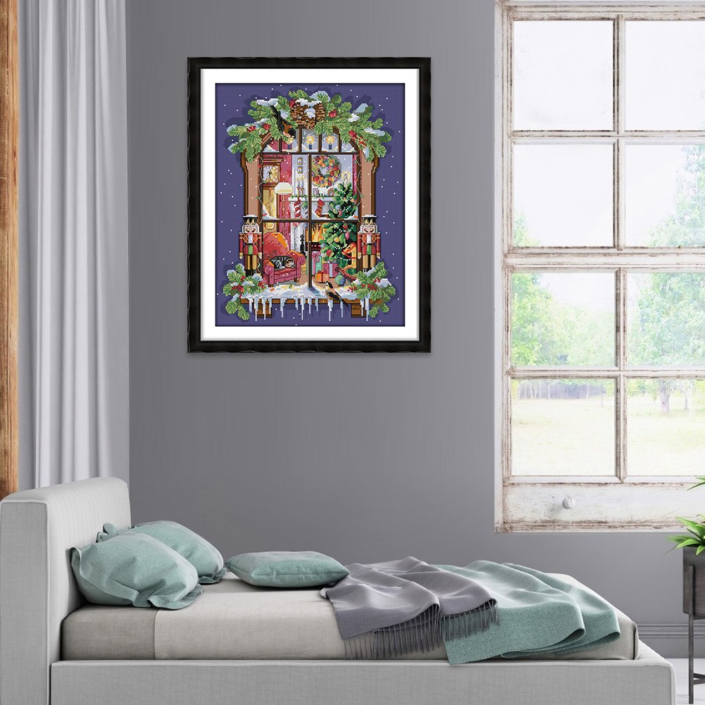 Ponto cruz estampado 14ct - cena da janela (35*44cm)