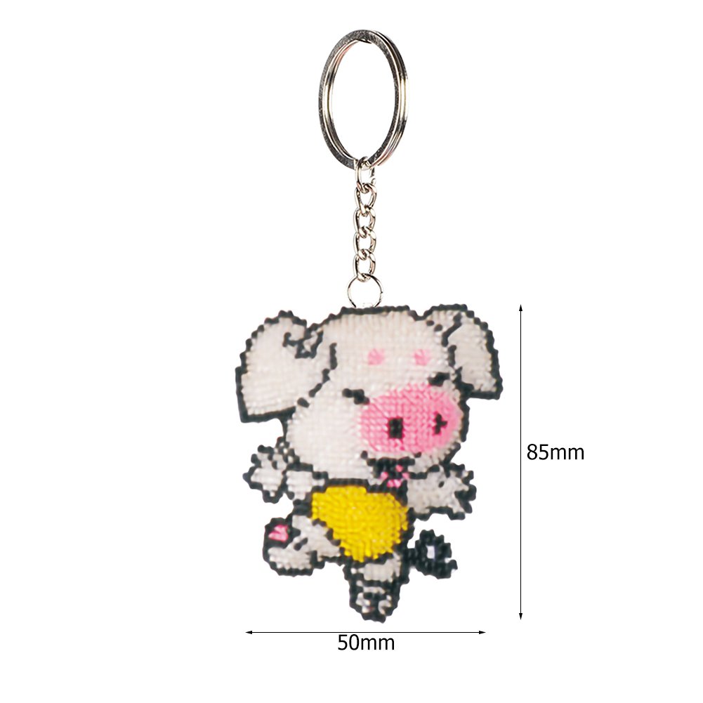 Stamped Beads Cross Stitch Keychain Pig