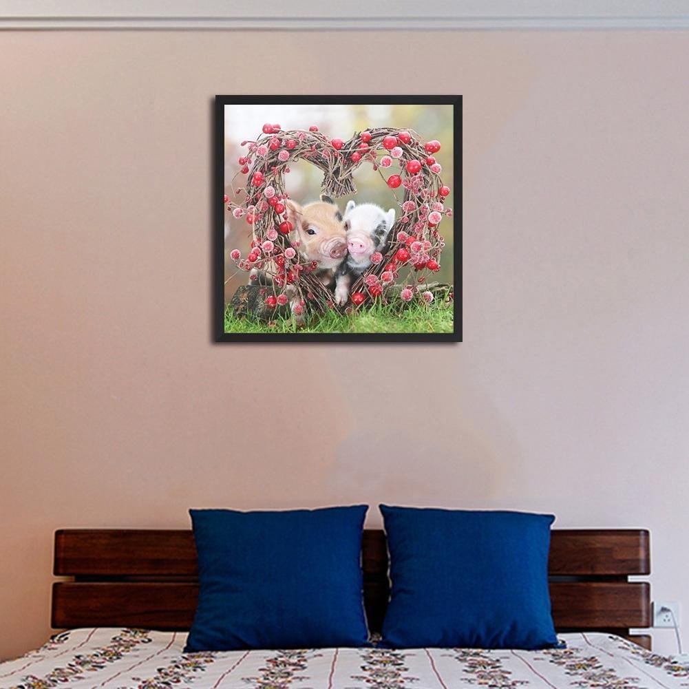 Diamond Painting - Full Round - 2 Heart Pigs