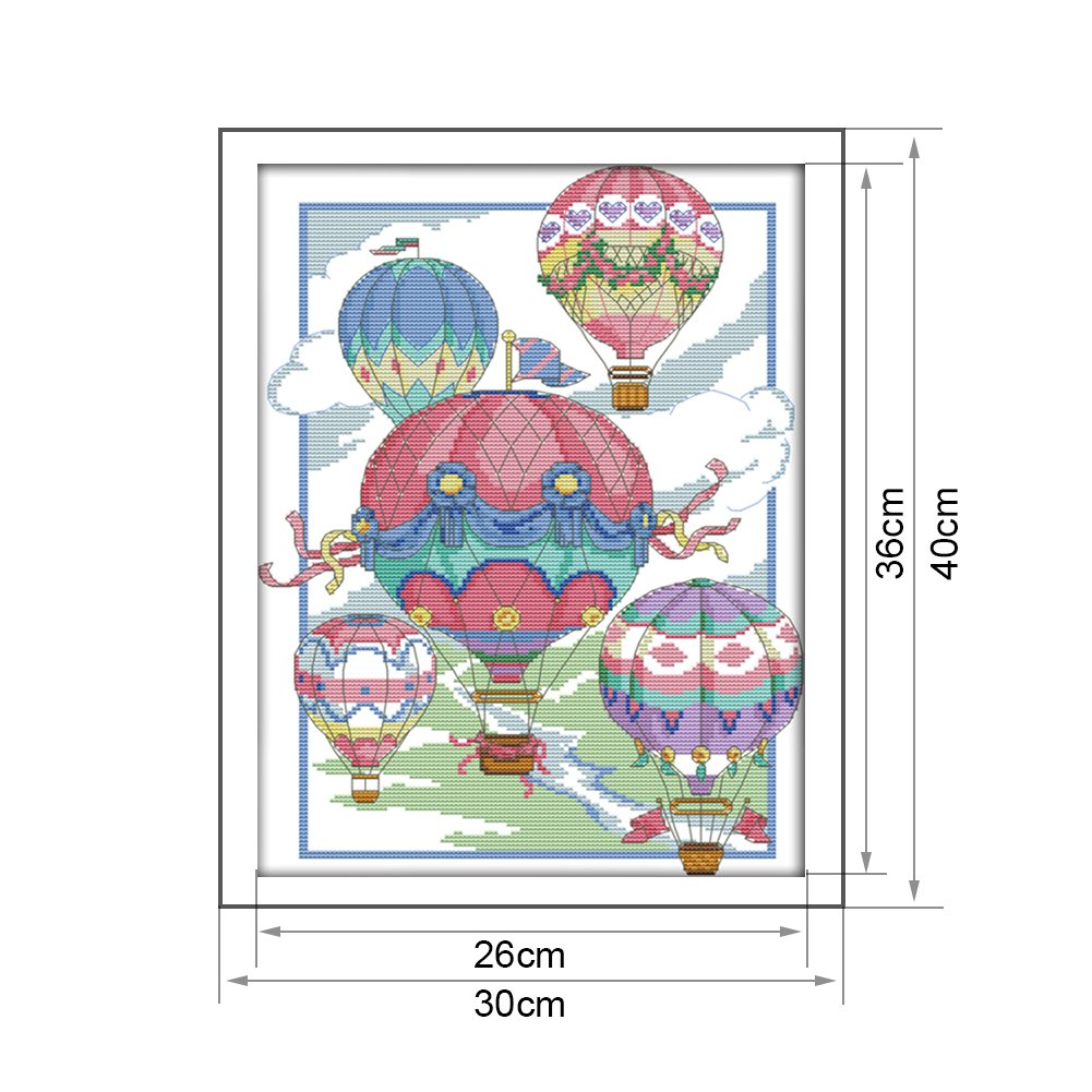 Ponto cruz estampado 14ct - balão de ar quente (30*40cm)
