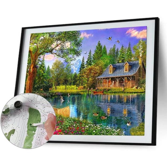 Painting By Numbers House DIY Oil Coloring Canvas Paint Drawing Picture