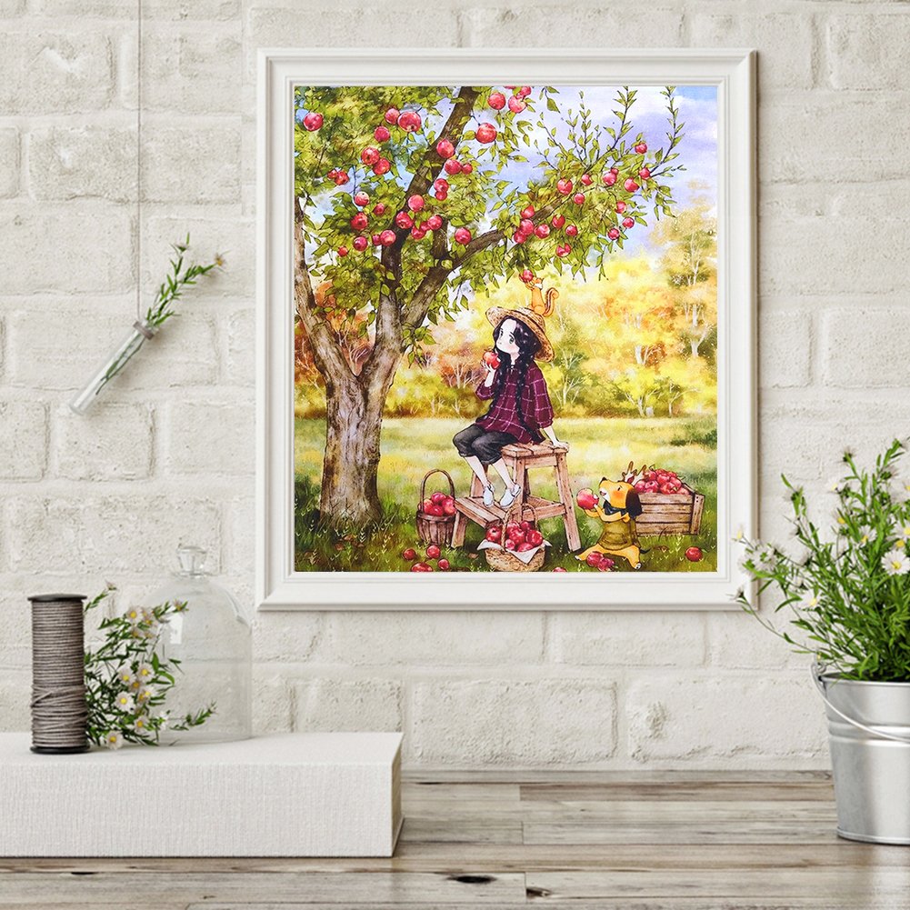 11ct Stamped Cross Stitch - Girl Apple Tree ( 40*45cm)