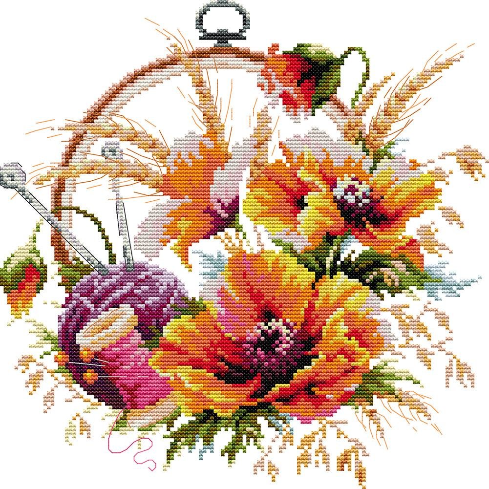 14ct Stamped Cross Stitch Flowers (32*32cm)