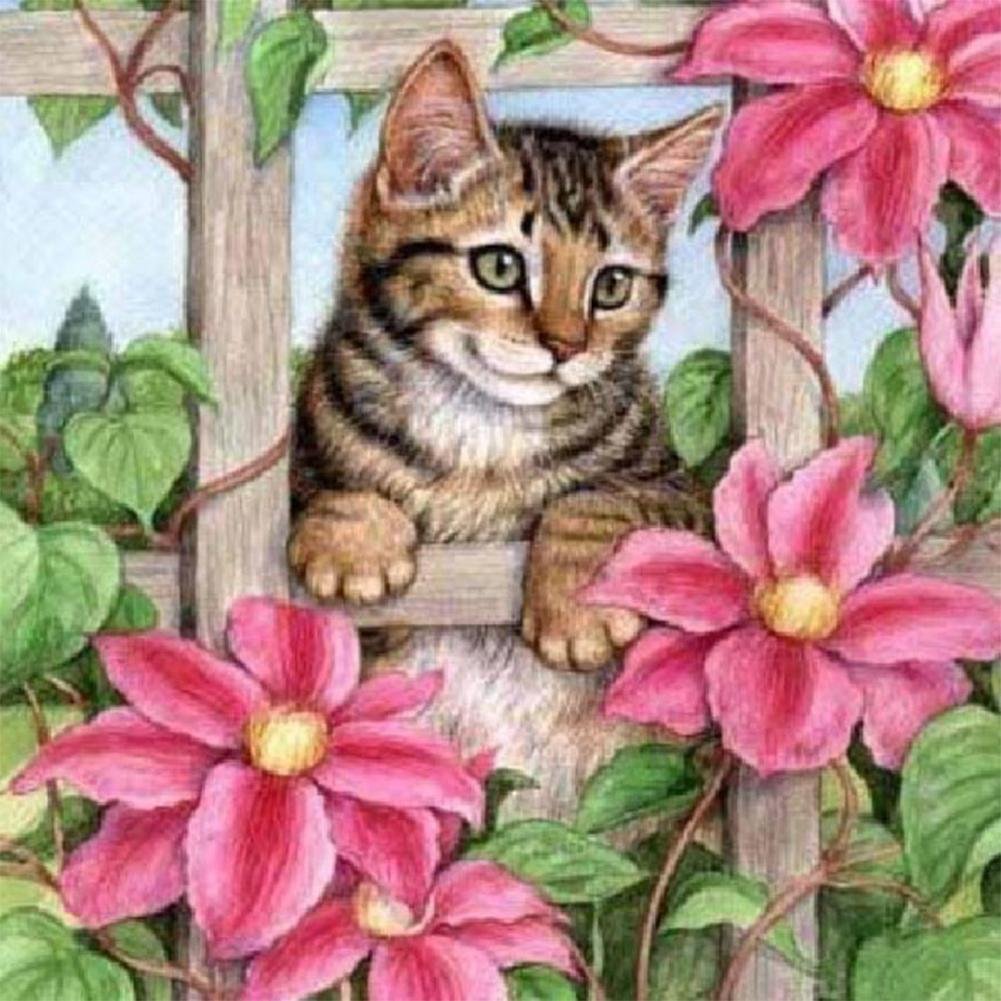 Diamond Painting - Full Round - Cat Flower