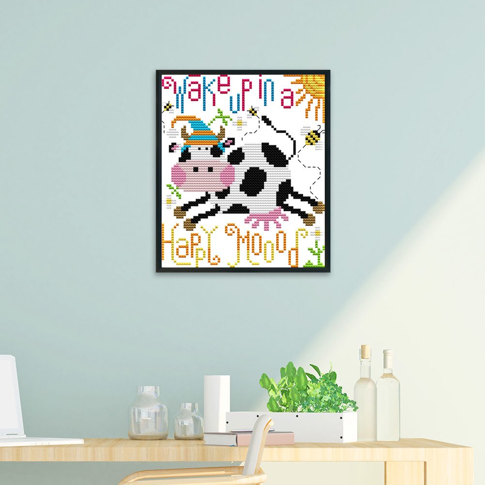 Ponto cruz estampado 14 quilates - Vaca feliz (17*19 cm)