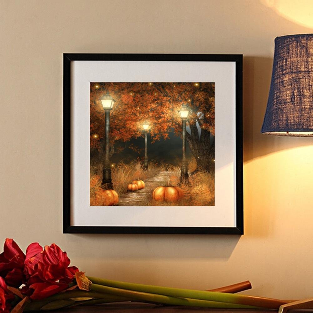 Diamond Painting - Full Round - Forest Pumpkin Scary Night