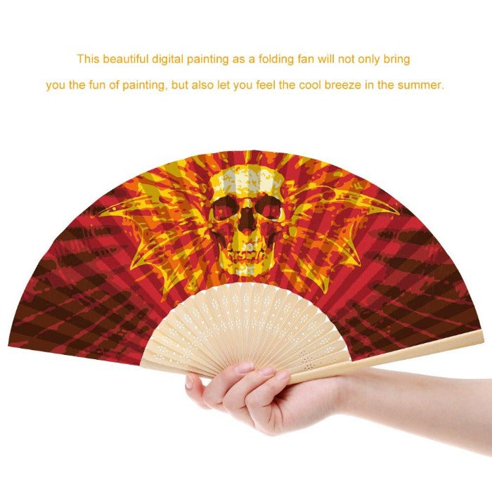 DIY Oil Paint By Number Folding Paper Fan Art Craft Skull Head