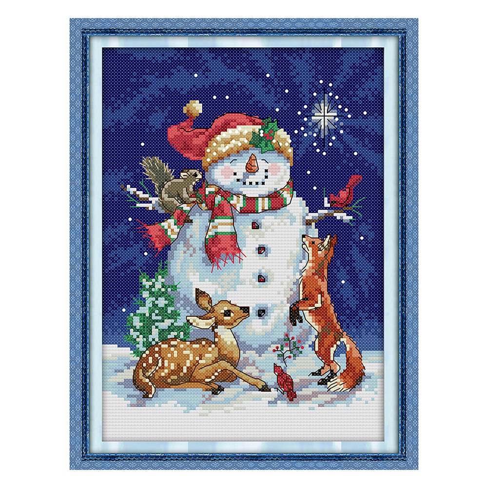 14ct Stamped Cross Stitch Snowman Elk (30*21cm)