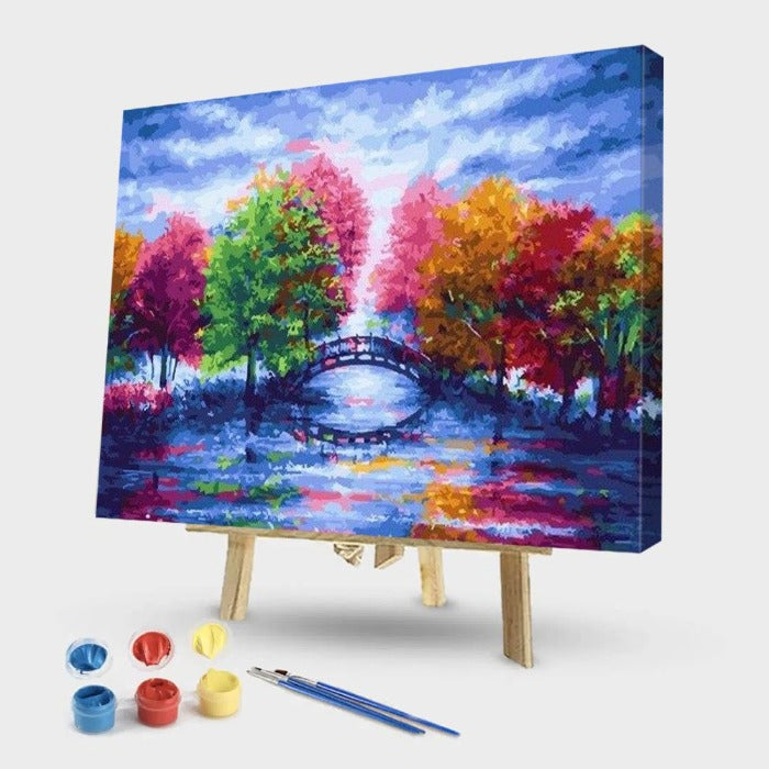 Painting By Numbers Kit DIY Lake Tree Bridge Canvas Oil Art Picture