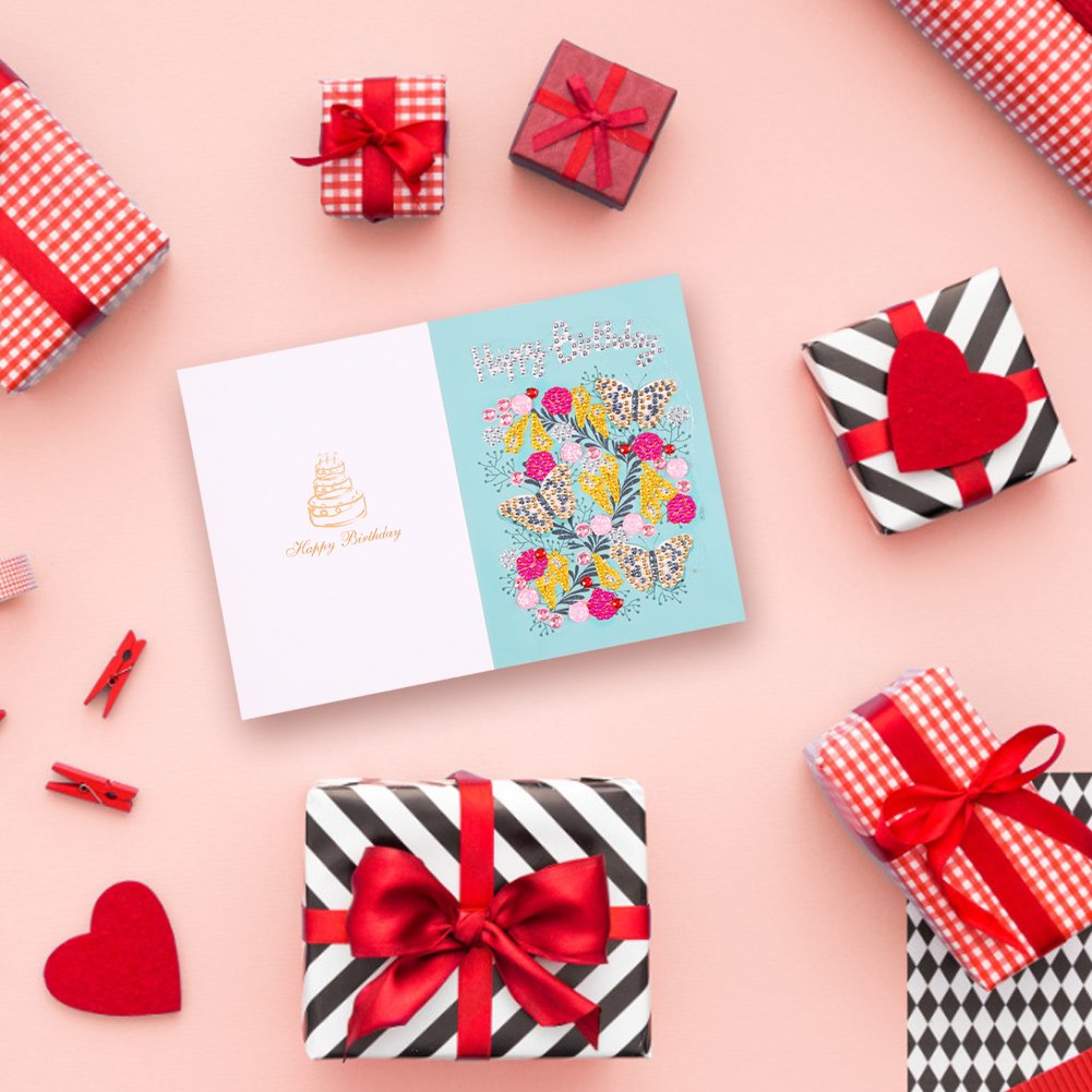 DIY 5D Diamond Painting Happy Birthday Postcard - Butterfly A