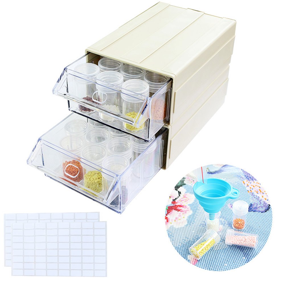 Drawer Drill Painting Storage Box Set Round Bottle (44pcs Beige Double)