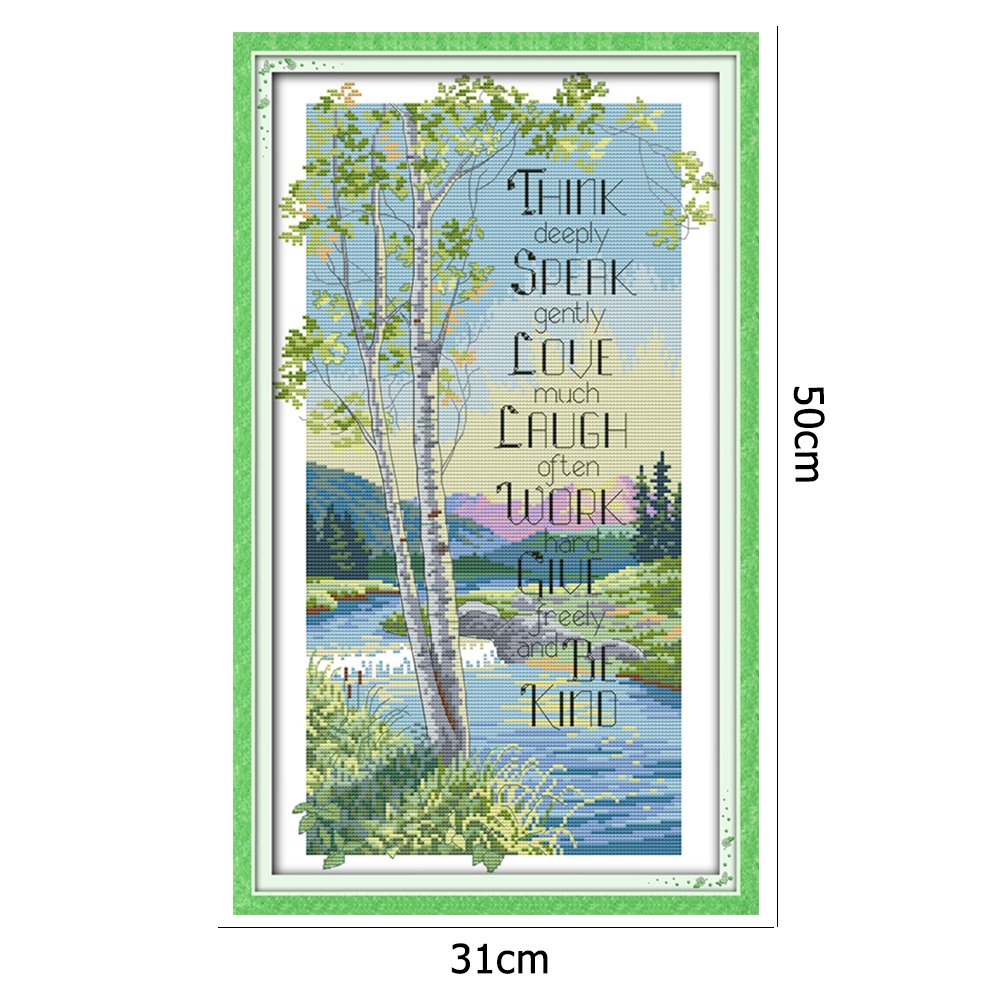 14 quilates de ponto de cruz estampado - árvore de rio (50 x 31 cm)