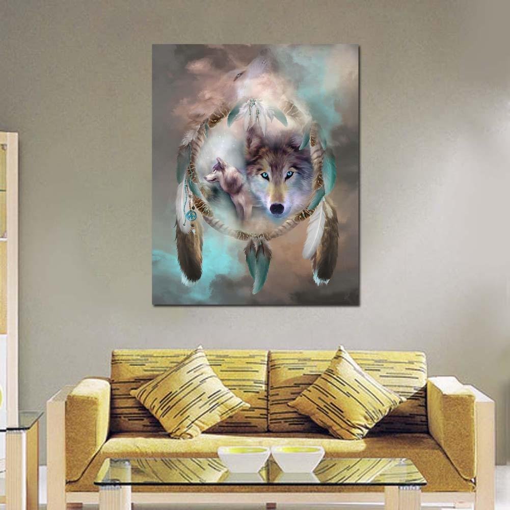 Diamond Painting - Partial Round - Wolf Dreamcatcher