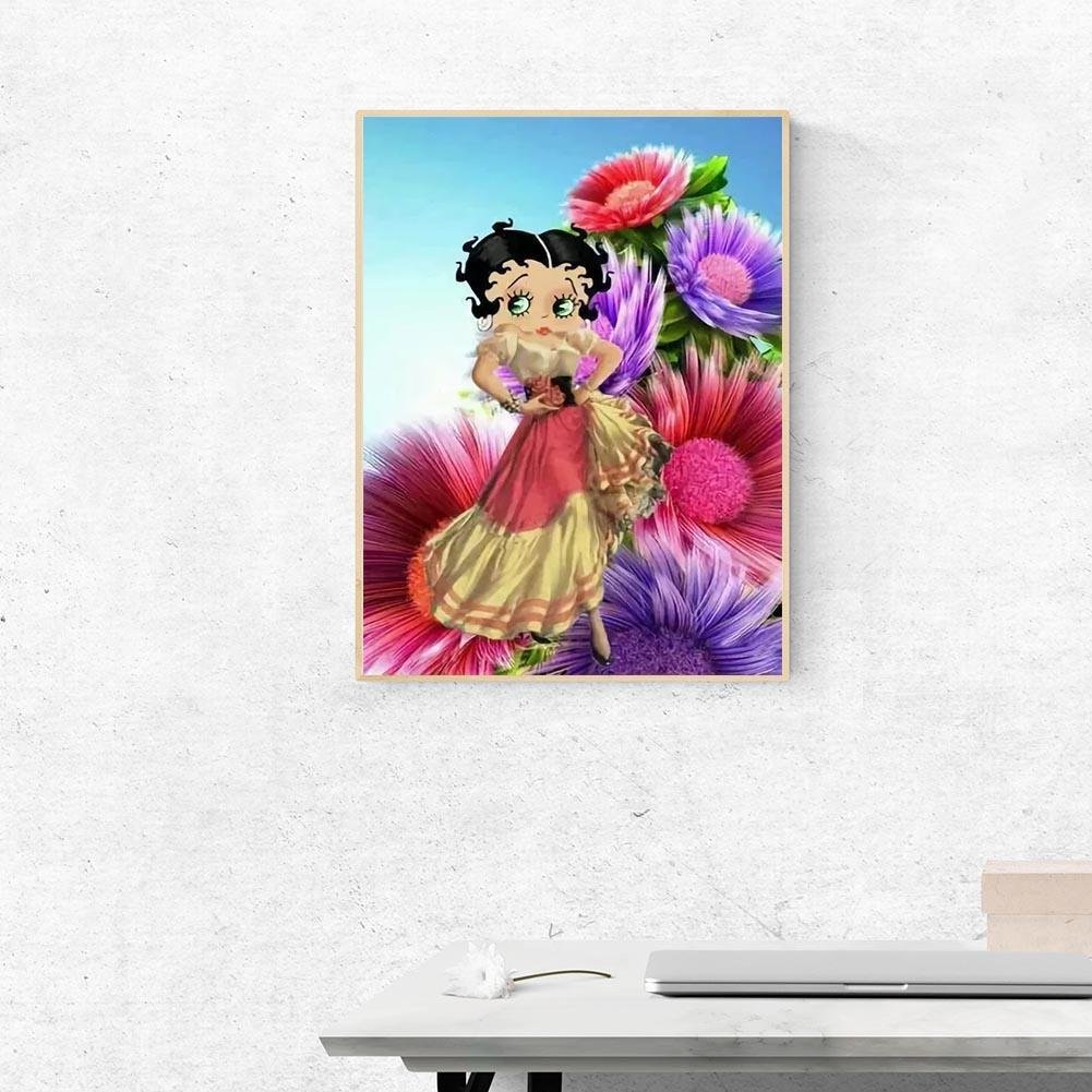 5D DIY Diamond Painting Kit - Full Round - Betty Boop & Flowers