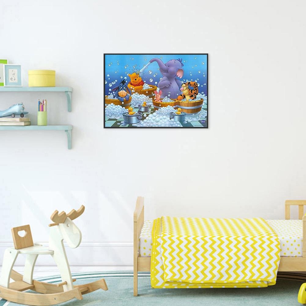 Pintura de diamante - rodada completa - tomando banho na família Winnie