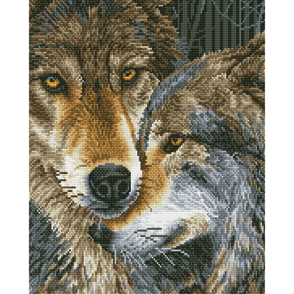 5D Diy Diamond Painting Kit Full Round Beads Two Wolves