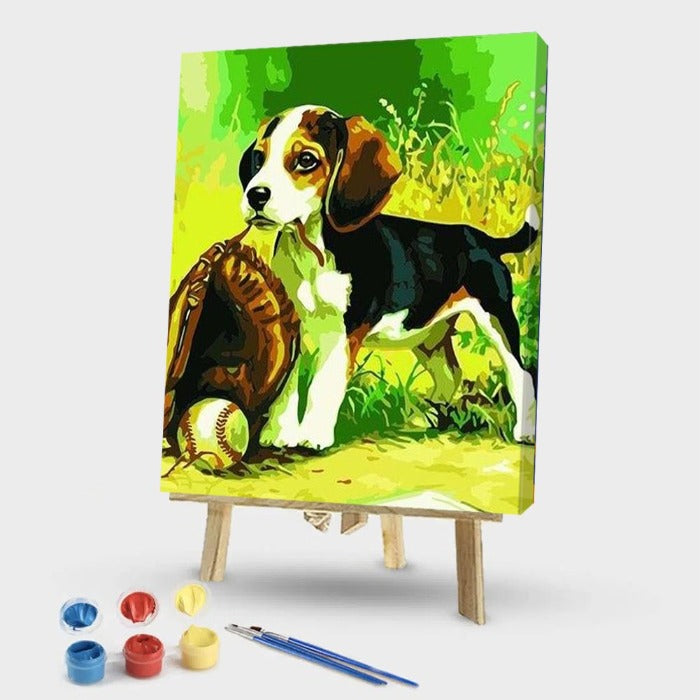 Dog and Baseball Oil Painting Picture By Numbers Canvas Drawing Colorful Paint
