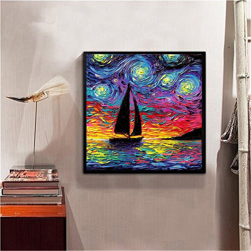 Pintura de diamante - rodada completa - pintura a óleo barco a vela