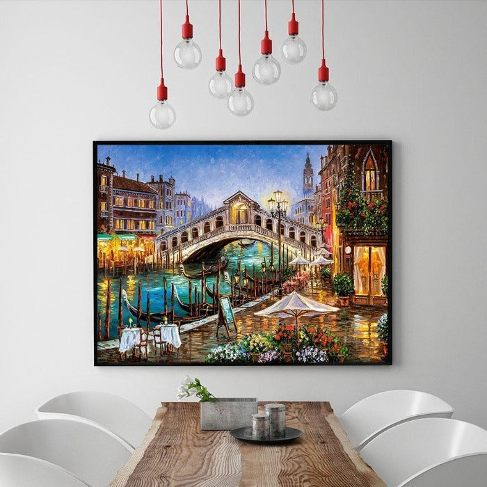 Painting By Numbers Kit DIY Boat Bridge Hand Painted Canvas Oil Art Picture