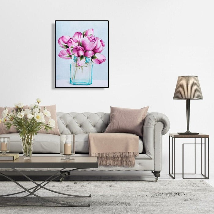 Flower in Vase Hand painted Oil Coloring Wall Decor