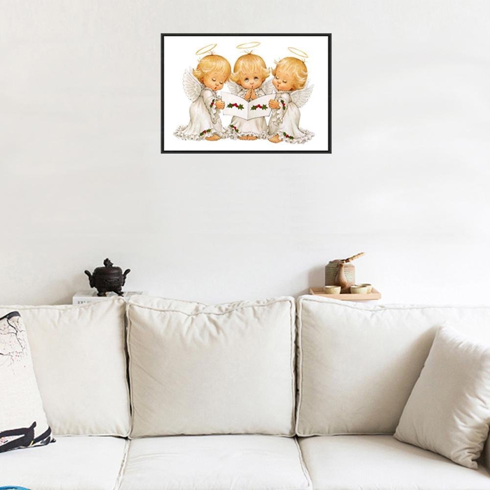 Kit de pintura de diamante DIY 5D - redondo parcial - três anjinhos