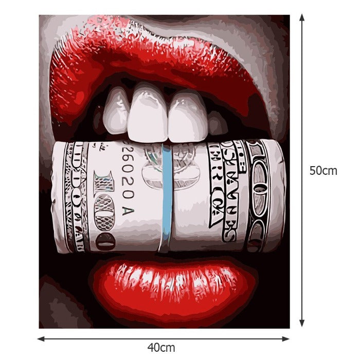 DIY Oil Painting By Numbers Lips Canvas Coloring Wall Art Picture