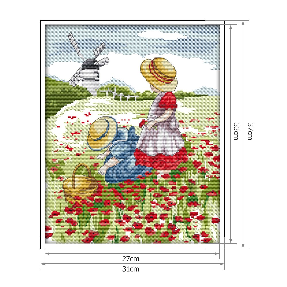 14ct Estampado Ponto Cruz - Campo de Flores (31*37cm)