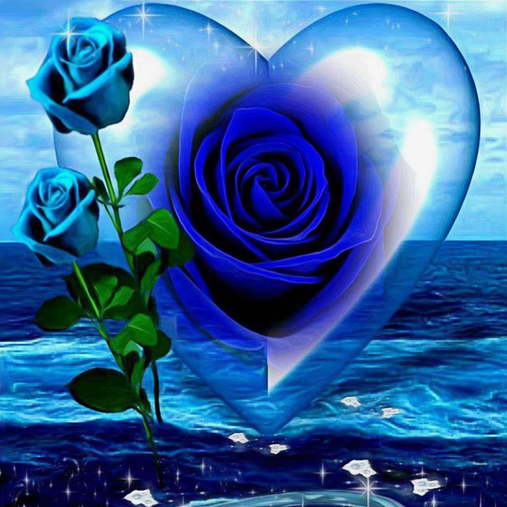 5D Diy Diamond Painting Kit Full Round Beads Blue Rose
