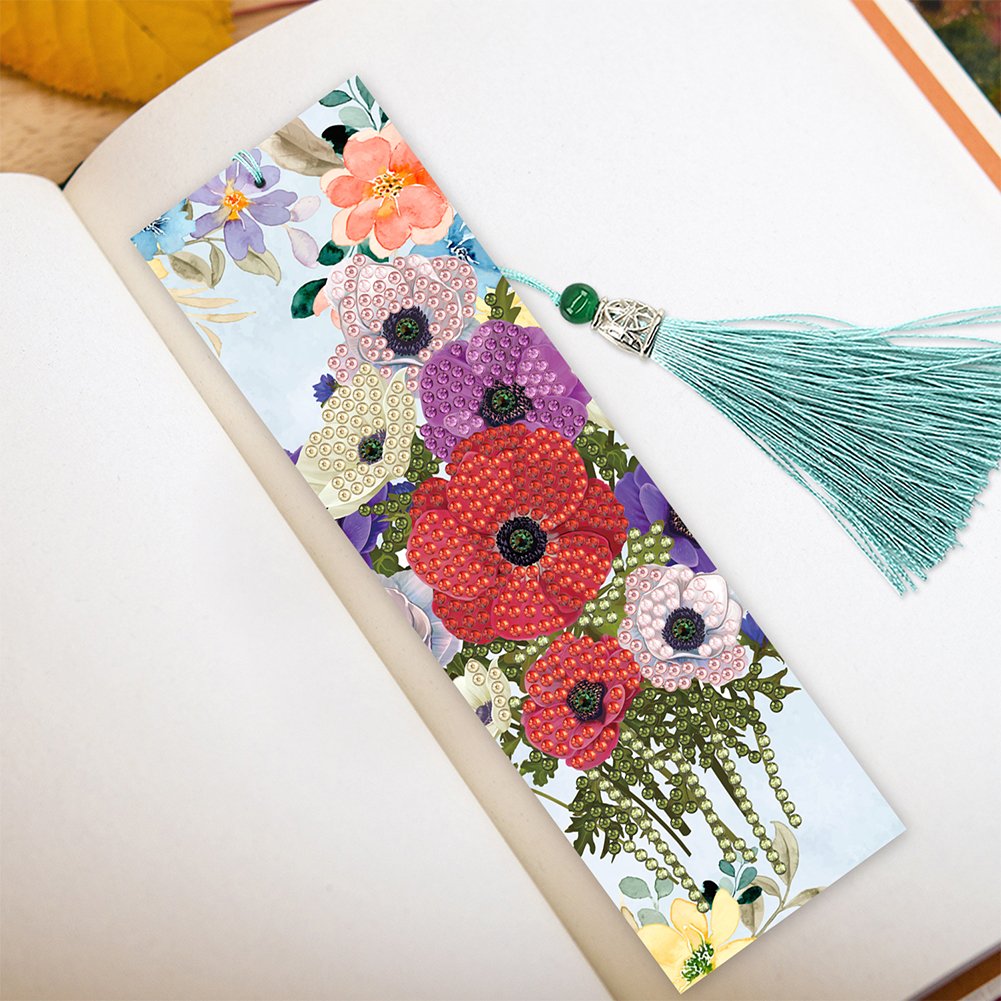 2pcs Diamond Painting Bookmark DIY Flowers Leather Tassel Book Marks Craft