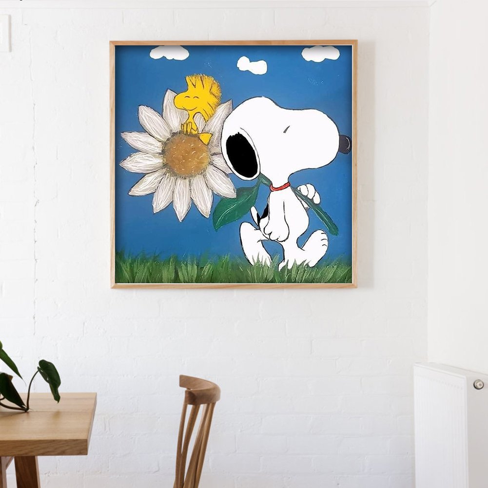 Kit de pintura de diamante DIY 5D - Redondo completo - Snoopy Carry Girassol