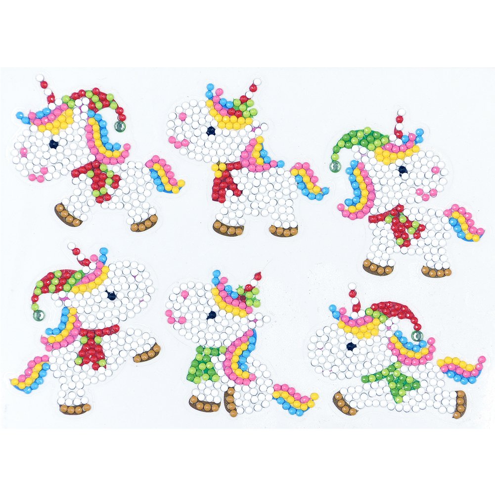 6pcs Whie Unicorn DIY Round Diamond Painting Stickers