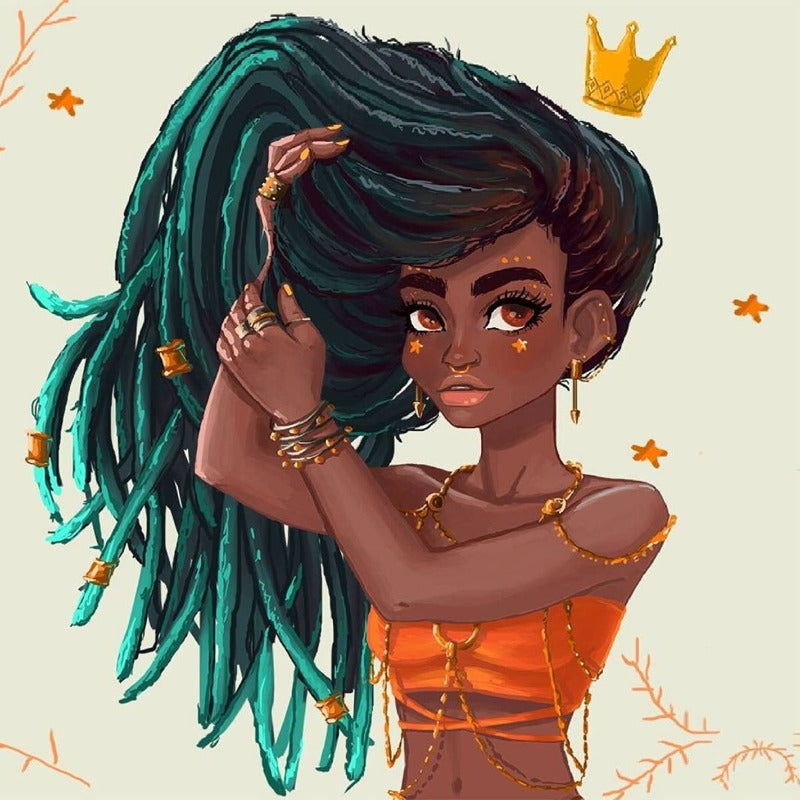 Full Round Diamond Painting Kits African Girl With Long Hair