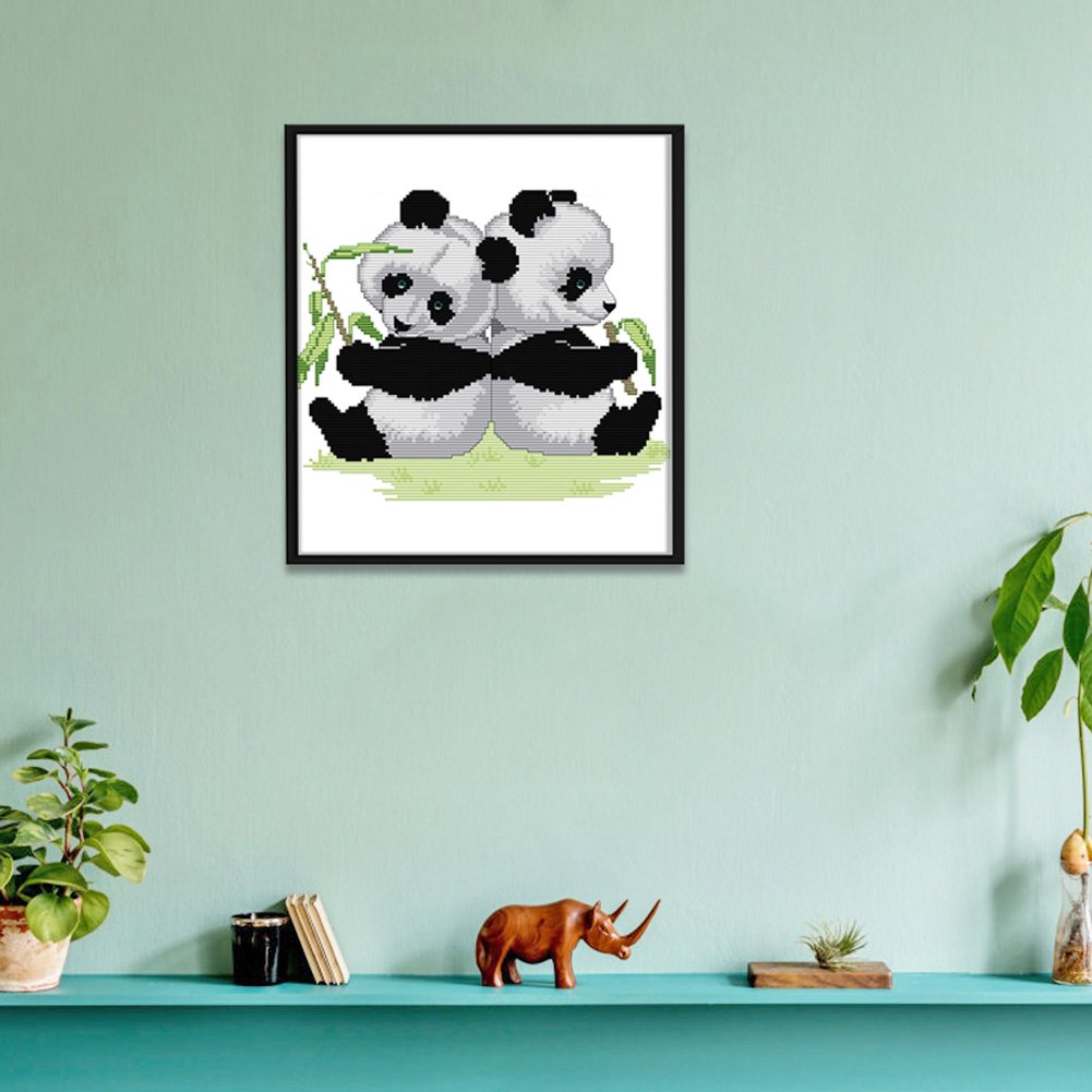 Ponto cruz estampado 14ct - Panda gêmeo (30*27cm)