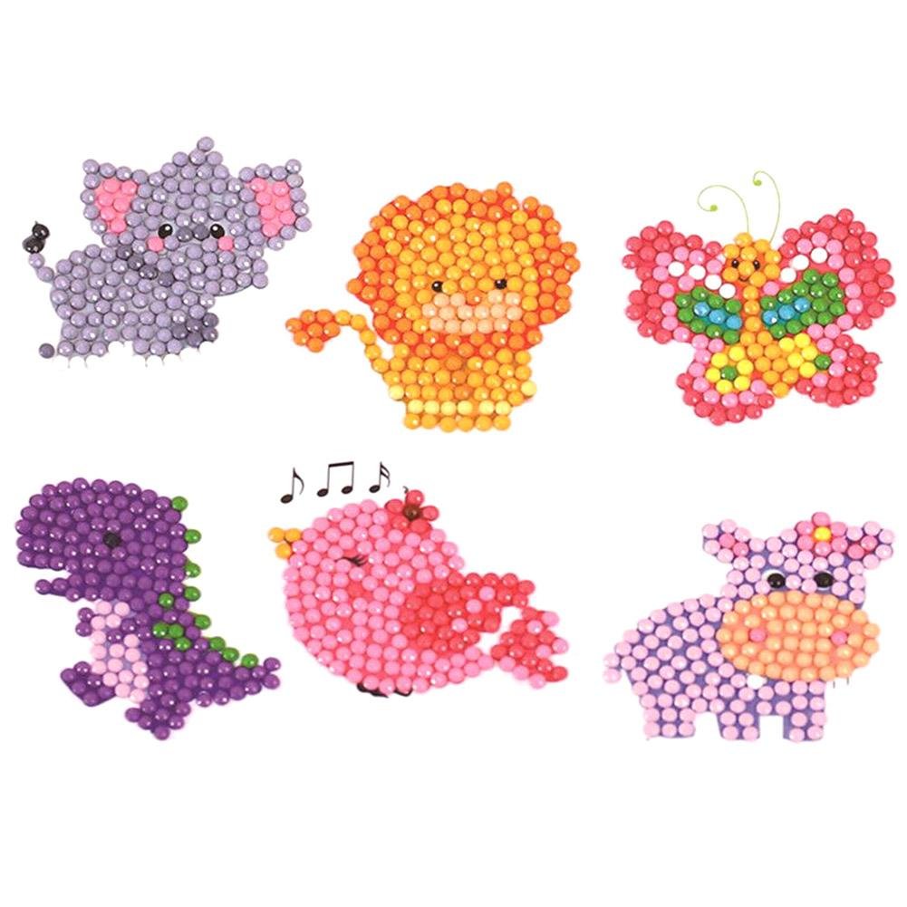 6pcs DIY Full Drill Round Cute Animal Diamond Painting Xmas Stickers Decor
