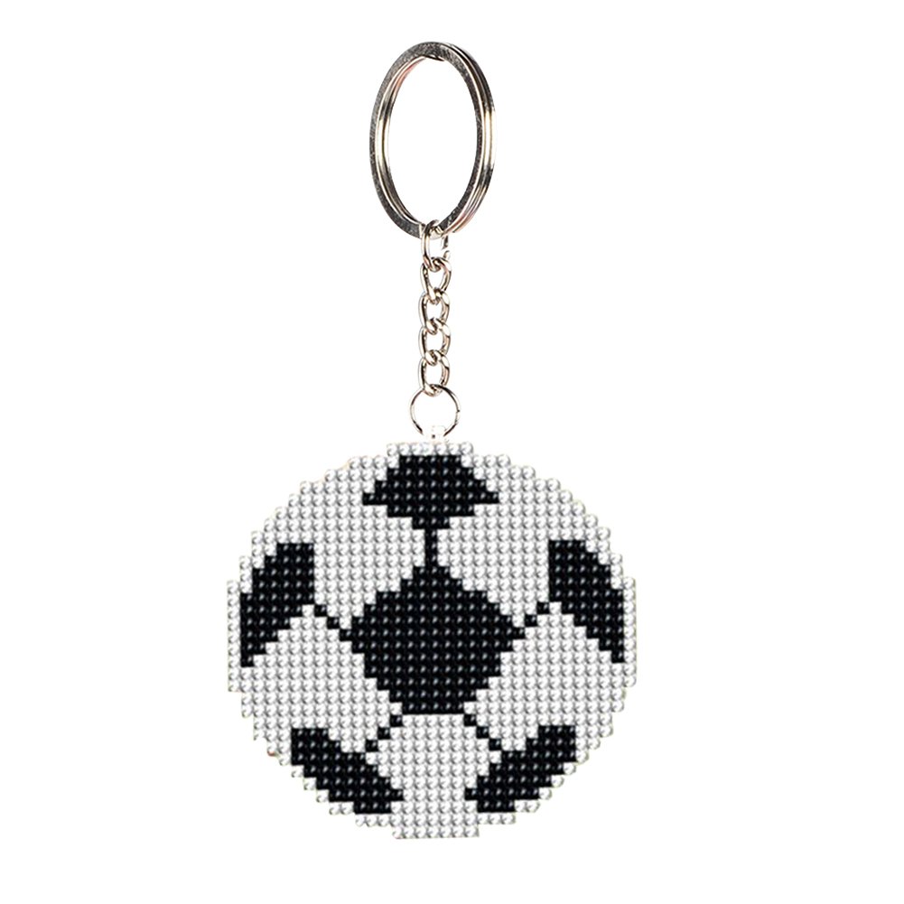 Stamped Beads Cross Stitch Keychain Football