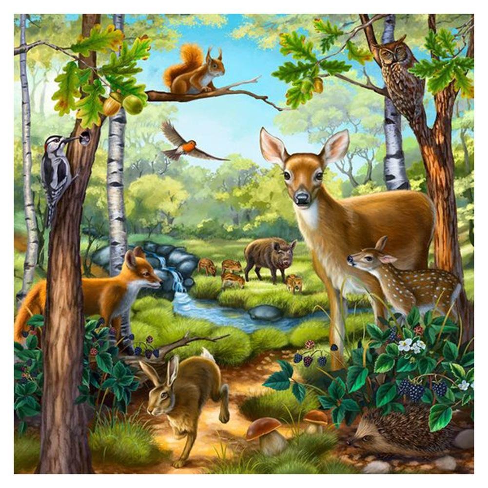 5D Diy Diamond Painting Kit Full Round Beads Forest Animals World