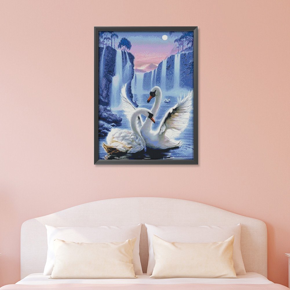 14 quilates de ponto de cruz estampado - cisne (44 x 57 cm)