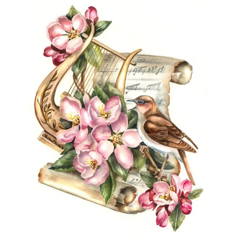 Diamond Mosaic Embroidery Kit Flower Musical Instrument