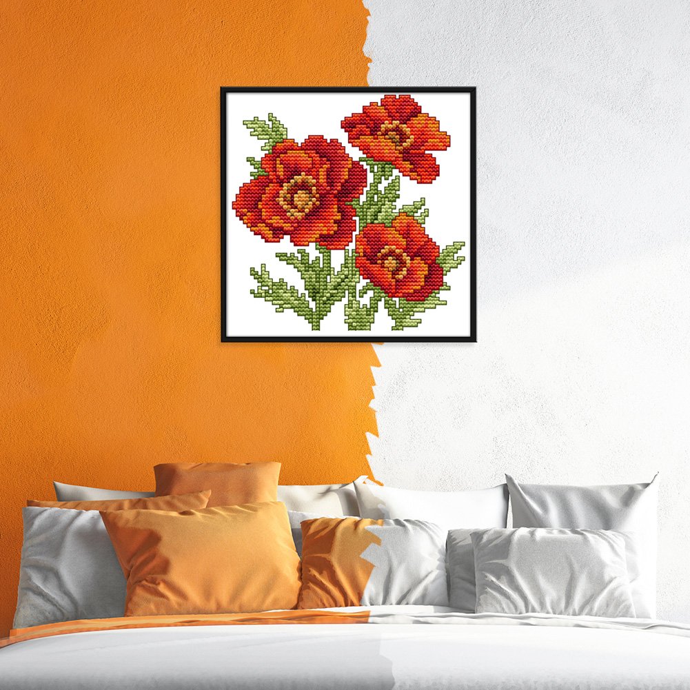 14ct Stamped Cross Stitch - Red Flower(17*17cm)