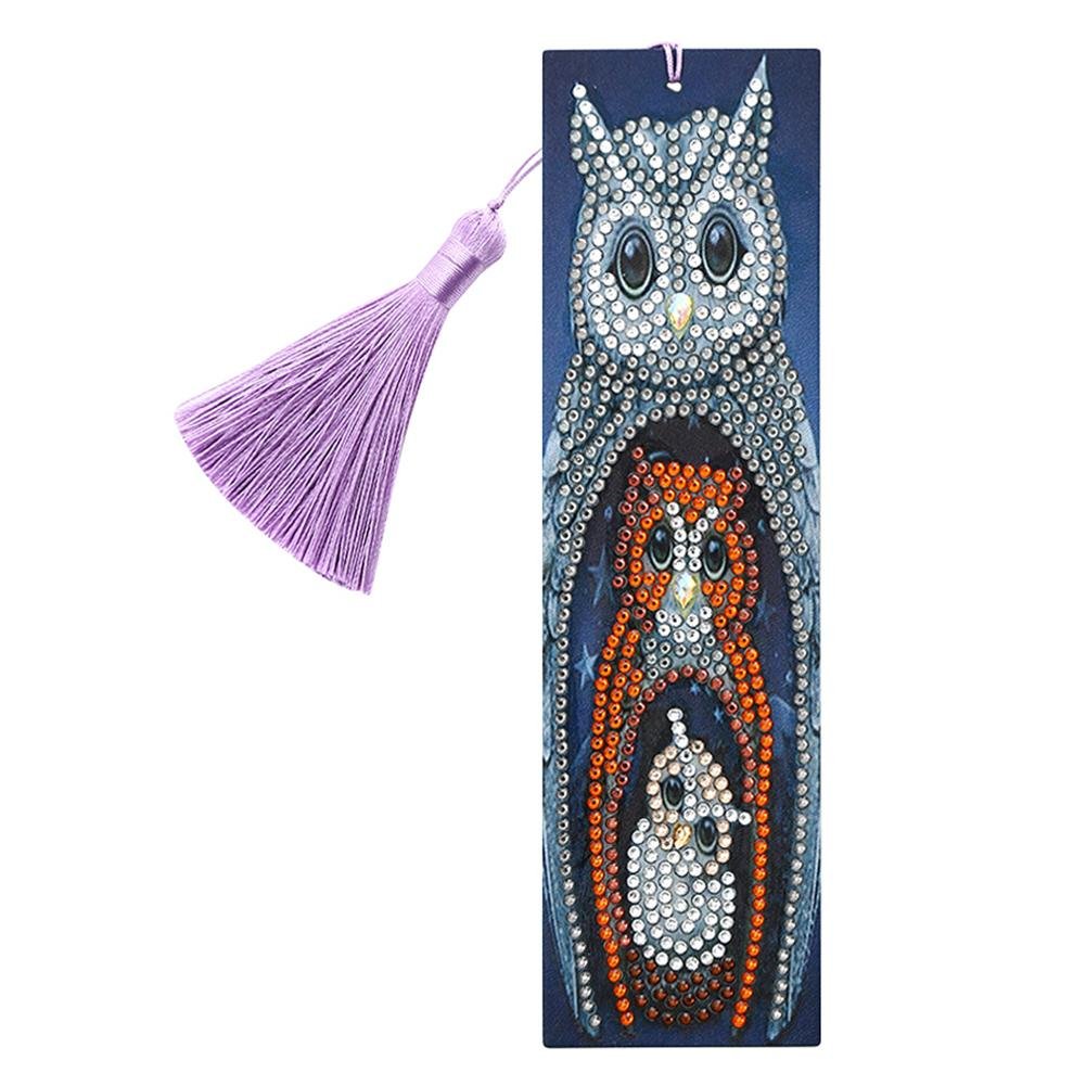 DIY Special Shape Diamond Painting Leather Bookmark Tassel Owl Embroidery
