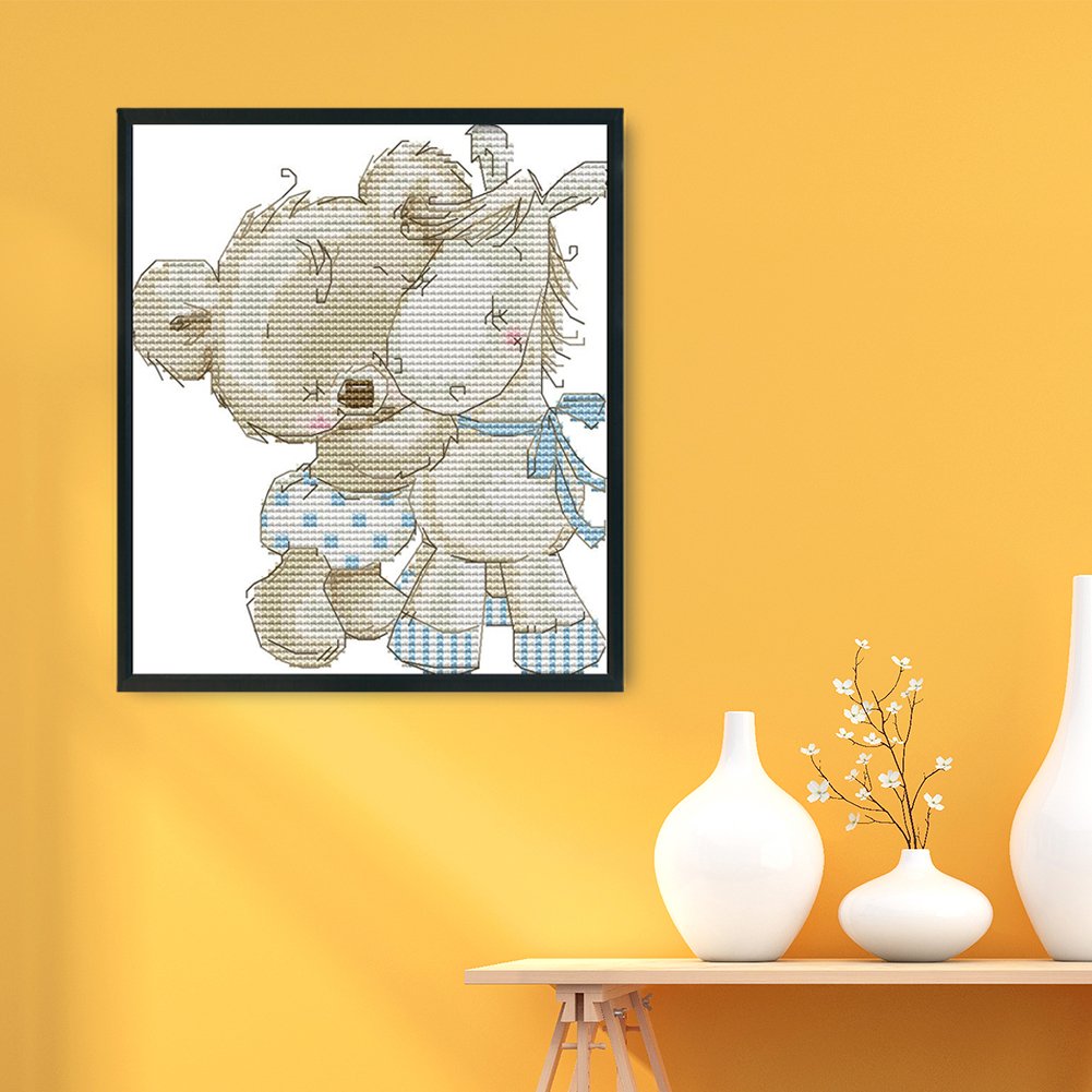 14 quilates de ponto de cruz estampado - burro de urso (19*19 cm)