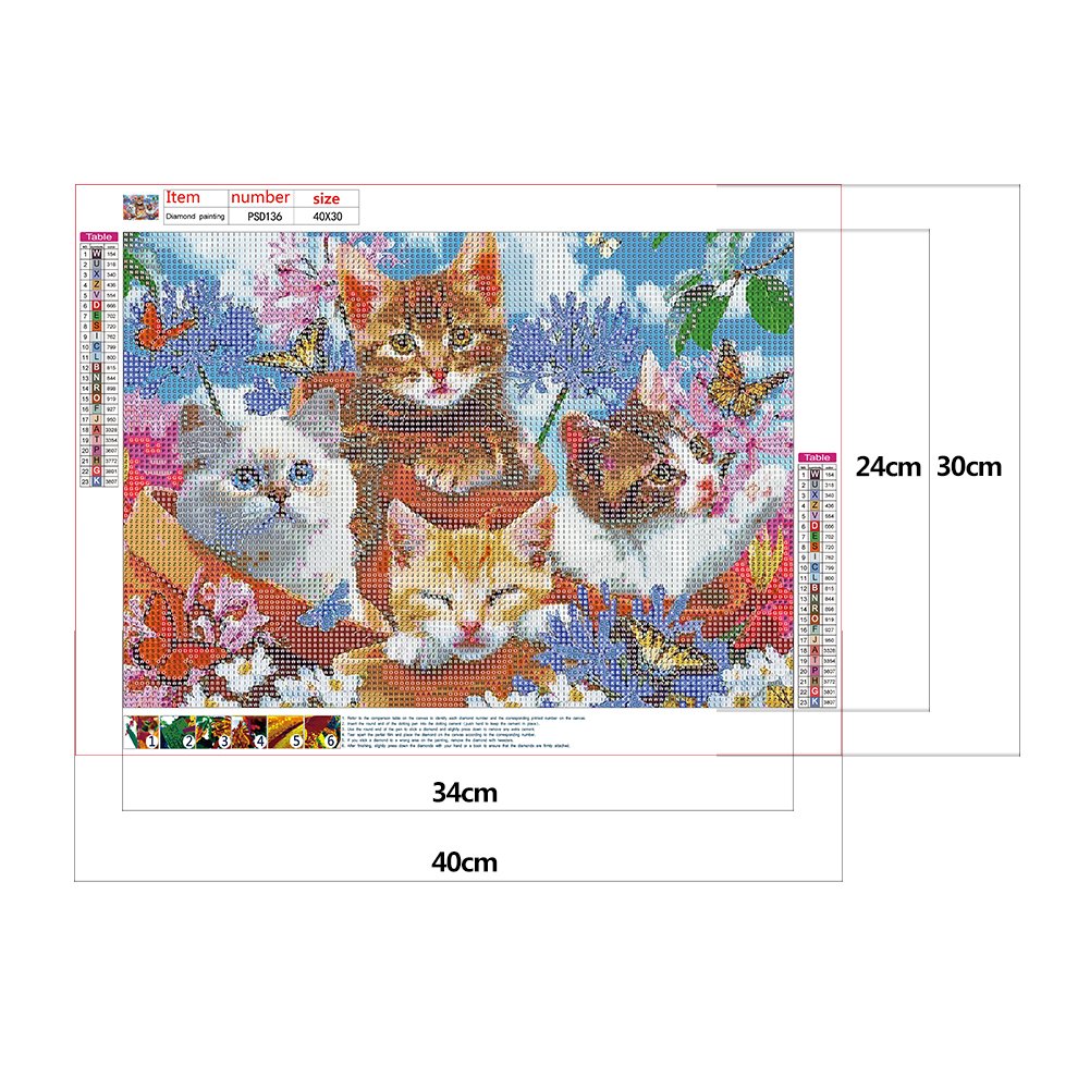 5D DIY Diamond Painting Kit - Full Round - Four Cats In Flower