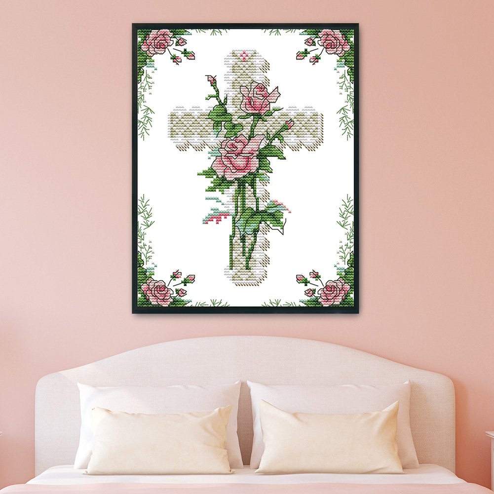 Ponto Cruz Estampado 14ct - Cruz Rosa (21*28cm)