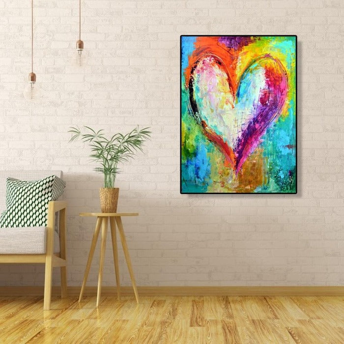 DIY Colorful Heart Hand Painted Canvas Oil Art Picture Craft Home Wall Decor