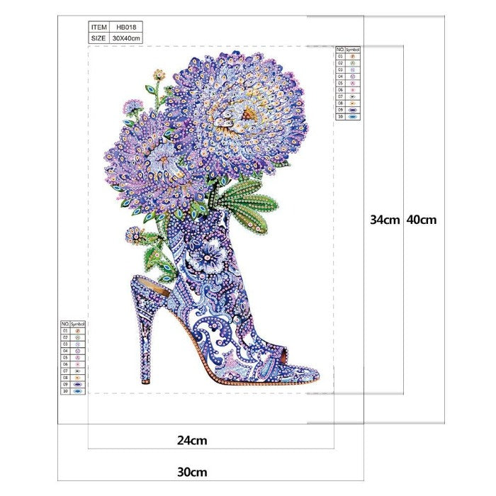 DIY 5D Crystal Rhinestone Diamond Painting Kit Purple Flower Boots