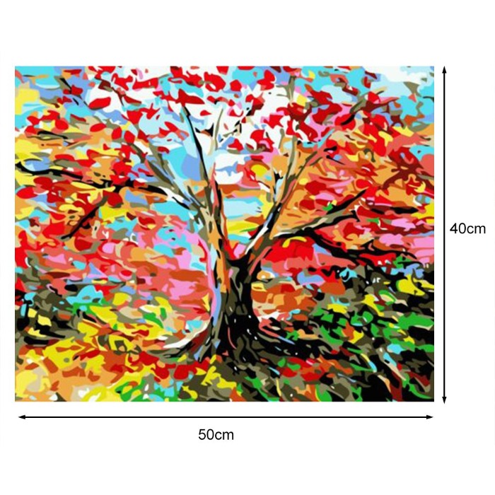 Oil Painting By Numbers Red Leaf Tree DIY Canvas Coloring Picture