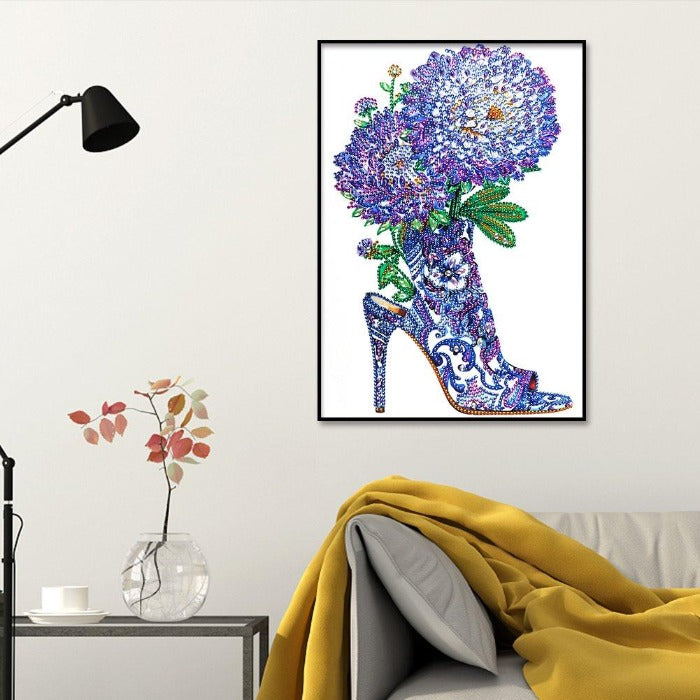 DIY 5D Crystal Rhinestone Diamond Painting Kit Purple Flower Boots