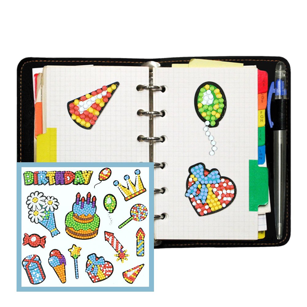 14pcs DIY Round Drill Diamond Painting Birthday Cake Stickers